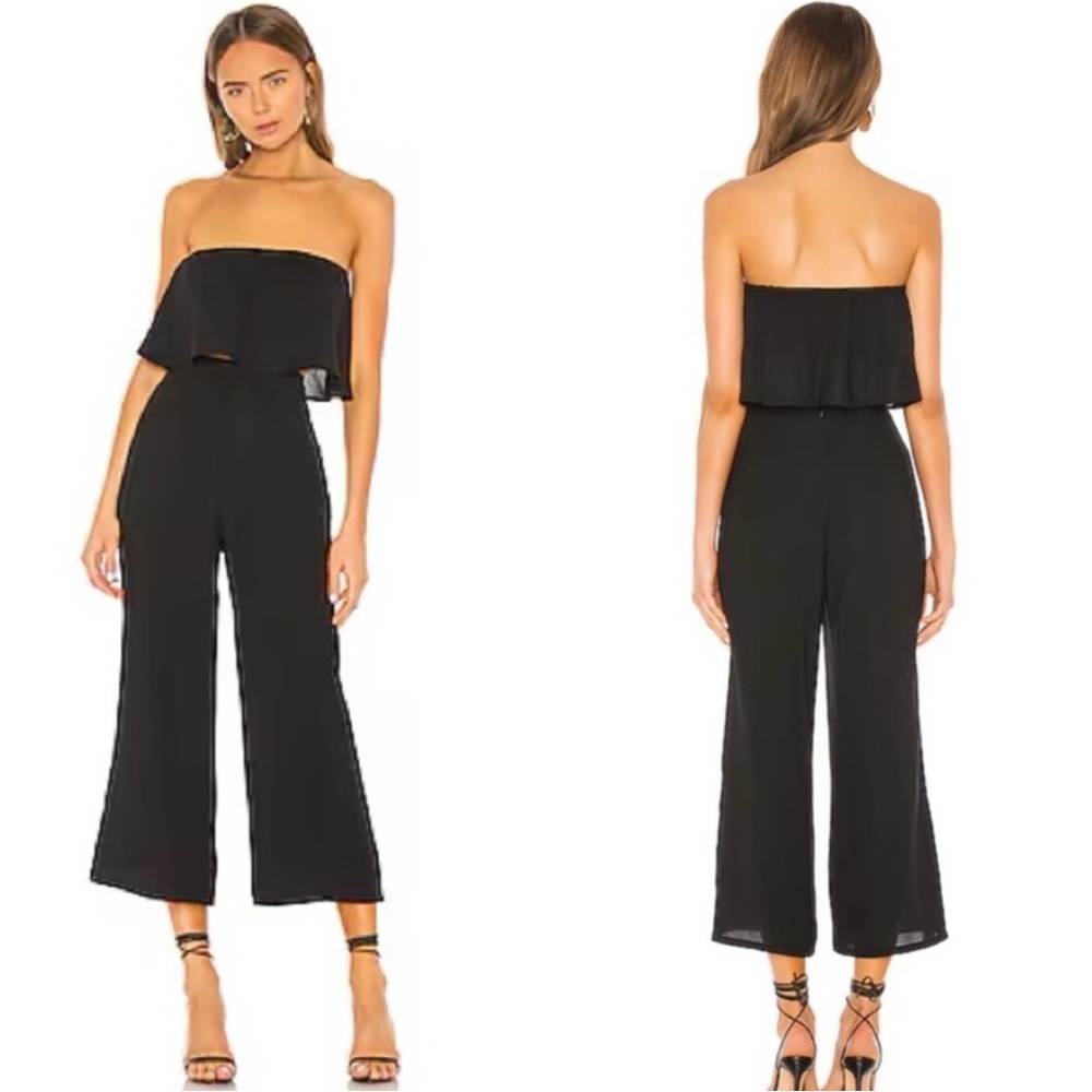 REVOLVE Superdown Brooke 2 Piece Set Black Ruffle Strapless Top & Wide Leg Pants